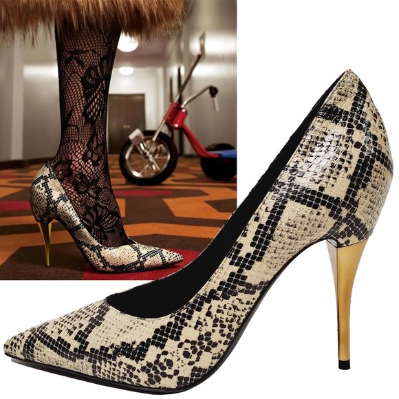 Gucci Shoes - GUCCI SHOES PYTHON PRINT METAL 105mm HIGH HEEL PUMPS
